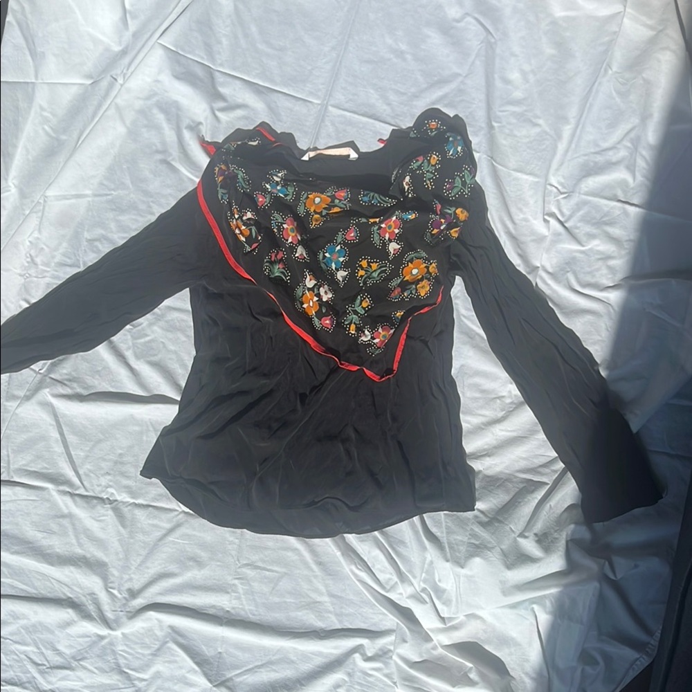 Zara Floral Black Women's Top Built in Scarf